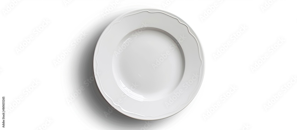 Poster An isolated white plate seen from above on a white background with a clipping path included for adding a copy space image.