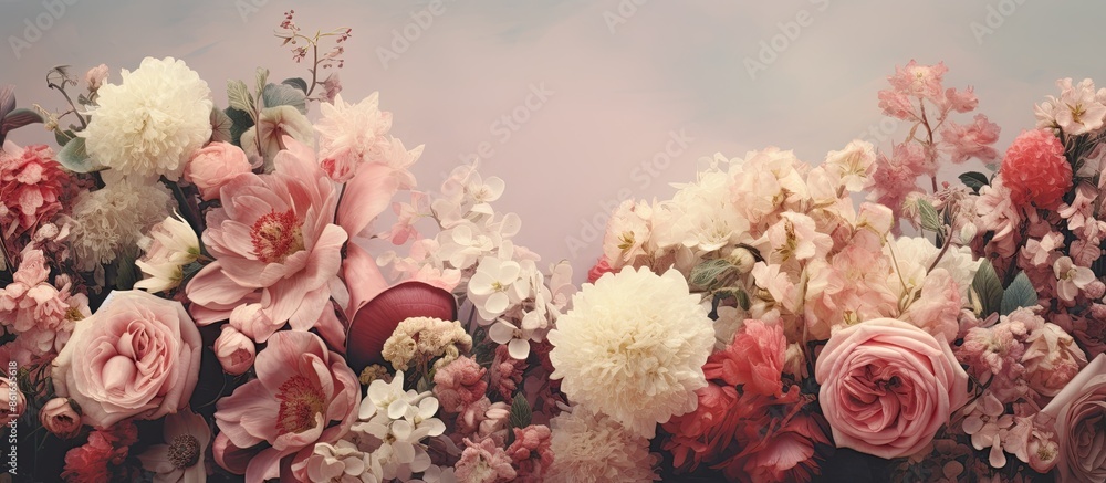 Poster embrace the essence of flowers in a natural setting with a blank space for images, ideal for backgro