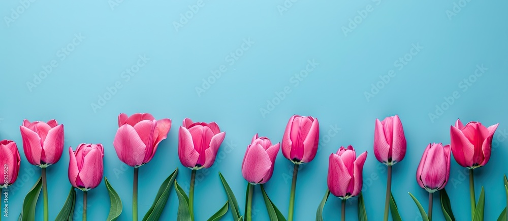 Poster tulips adding beauty to a bright background with copy space image.