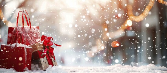 Background for winter shopping with a copy space image for Christmas and holiday season shopping needs.