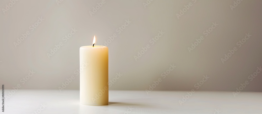 Poster White candle displayed on a white backdrop with copy space image.