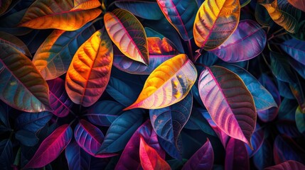 Colorful tropical leaves with a glowing effect