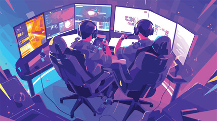 Cybersports competition. Branded game players playing