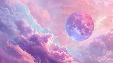 Obraz premium beautiful fluffy clouds in purple and blue tone with the moon