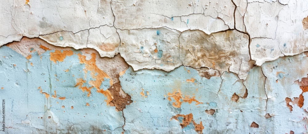 Poster old wall with cracked paint provides an abstract texture with copy space image potential.