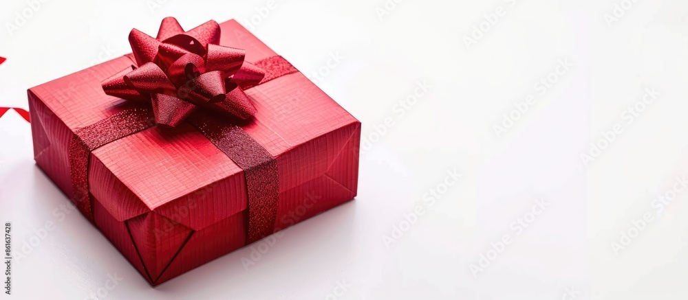 Poster a red gift box on a white backdrop with copy space image.