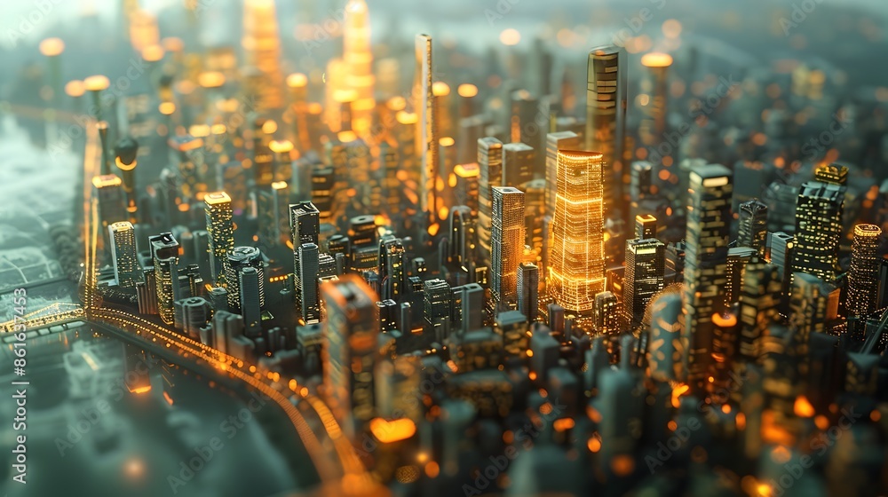 Poster futuristic smart city skyline with ai optimized infrastructure and layout