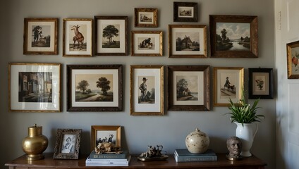 Eclectic charm with a gallery wall of mixed artwork and vintage finds ai-generated