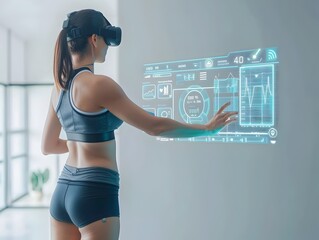Virtual Health Assistant Guiding User Through Futuristic Digital Exercises Interface