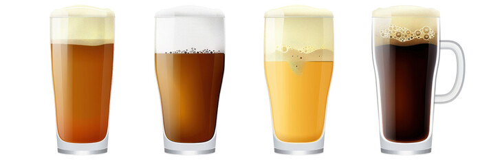 Four Glasses of Beer, Each with Unique Colors