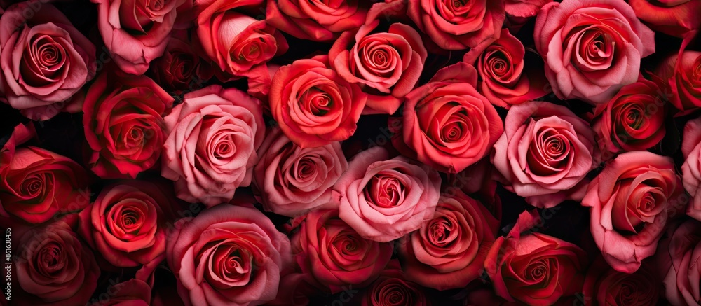Poster vibrant roses in full bloom create a stunning copy space image.