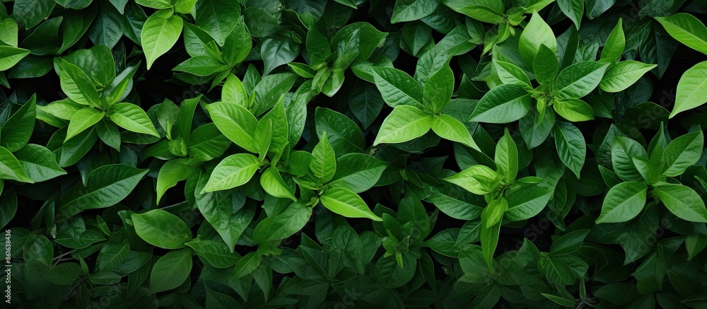 Leinwandbilder Texture of a background featuring green leaves with empty space for more elements in the image. with copy space image. Place for adding text or design