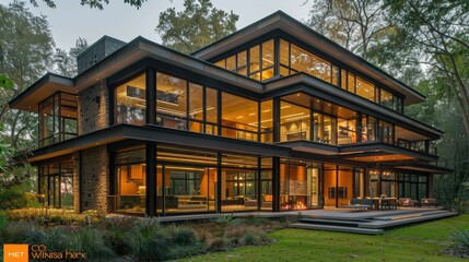 Contemporary house with large floor-to-ceiling windows