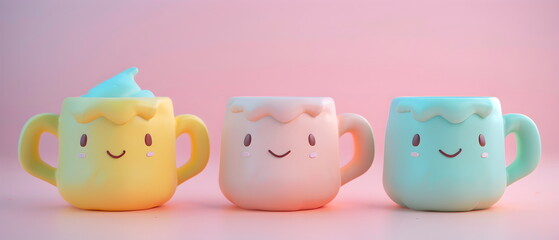 3D clay, Adorable clay glass, muted pastels, Blender 3d, tiny cup with colorful , kawaii drinking cup model, desk decorations