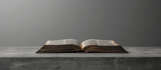 Gray background displaying an open book with ample copy space image.