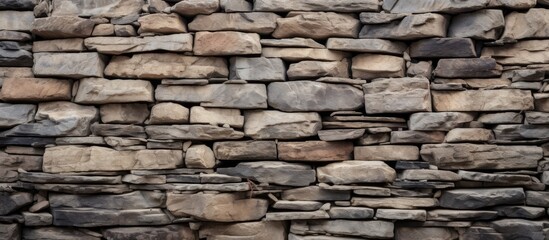 Fototapeta premium An old natural stone wall's texture with copy space image.