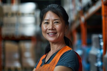 Portrait of a smiling middle aged female warehouse worker
