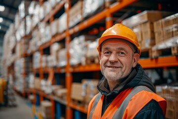 Portrait of a smiling middle aged male warehouse worker