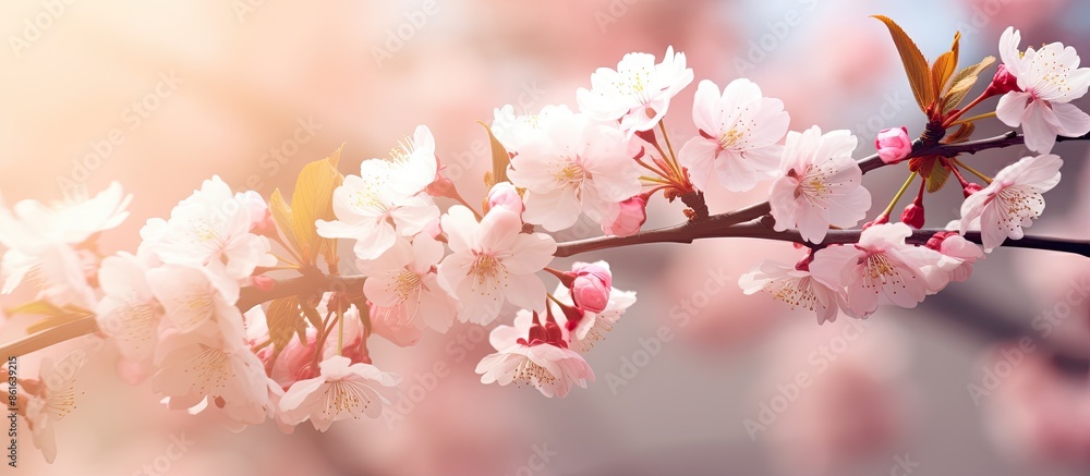 Aufkleber cherry blossom in spring providing a background or copy space image.