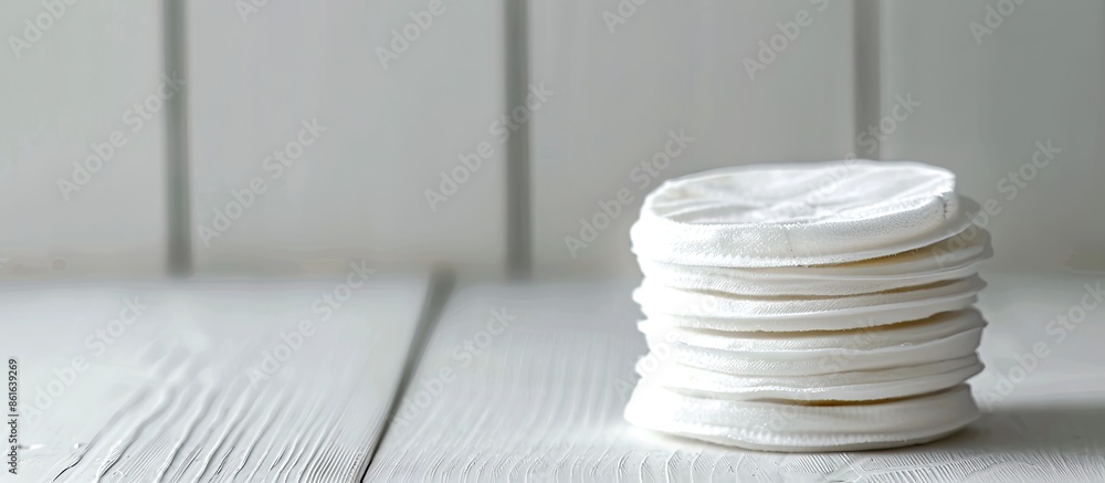 Poster A stack of cotton pads placed on a white wooden surface, providing copy space for adding text to the image.