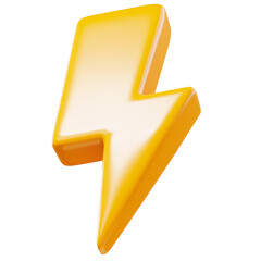 Yellow 3D Lightning Flash Bolt Icon Isolated on Transparent Background for Energy and Power Concepts
