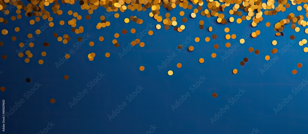 Poster vibrant gold confetti scattered on a blue backdrop creating a festive atmosphere, perfect as a festi
