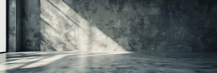 Empty studio with polished concrete floor, neutral background, soft lighting,