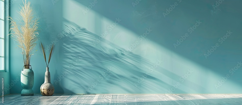 Aufkleber turquoise wall modern lighting and handmade accessories empty wall interior decorationwith empty flo