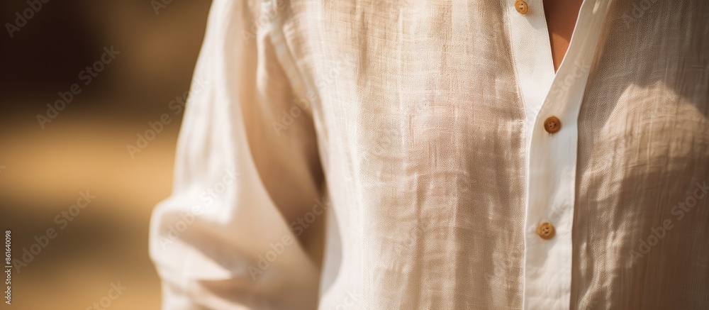 Poster a detailed close-up shot of a linen shirt with a soft focus, allowing for ample copy space image.