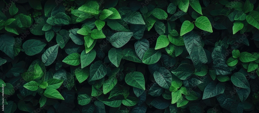 Fototapete Texture of a background featuring green leaves with empty space for more elements in the image. with copy space image. Place for adding text or design