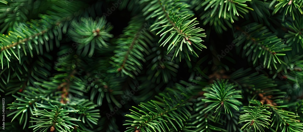 Aufkleber Green spruce branches create a beautiful backdrop with a close-up view perfect for incorporating a copy space image.