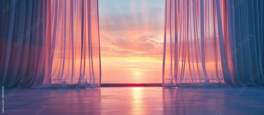 Poster beautiful dawn curtains. with copy space image. Place for adding text or design