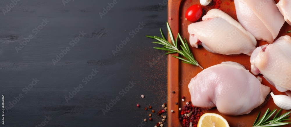 Leinwandbilder board with raw chicken meat on color background with copy space image.