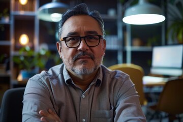 Fototapeta premium Portrait of a middle aged male worker in startup company office