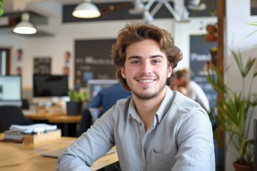 Obraz premium Portrait of a young male worker in startup company office