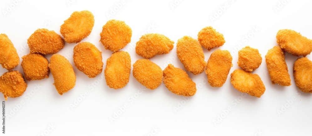 Fototapete chicken nuggets arranged on a white backdrop with available copy space image.