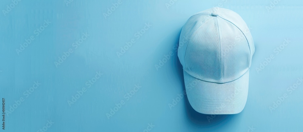 Poster light blue backdrop with a baseball cap, providing room for text with a copy space image.
