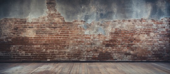 Fototapeta premium An abandoned building's brick wall with a weathered look, perfect for a copy space image.