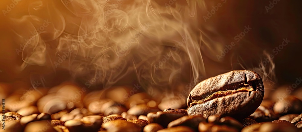 Poster steaming coffee bean with copy space image.