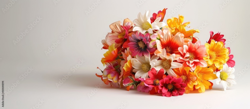 Poster bouquet of plastic flowers. plastic flowers set on white background. with copy space image. place fo