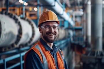 Portrait of a young smiling male engineer at Hydroelectric Dam
