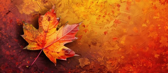 Maple leaf in vibrant autumn colors, with copy space image available.