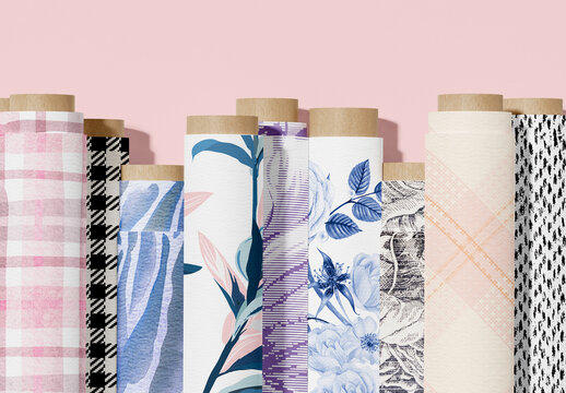 Set of Fabric Rolls Mockup 