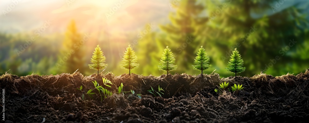 Poster sustainable forestry practices with reforestation and responsible logging for eco friendly developme