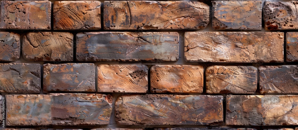Poster The texture is brick. The texture of the brick is brown colors. The texture is a brick wall. Brown brick texture close up. with copy space image. Place for adding text or design