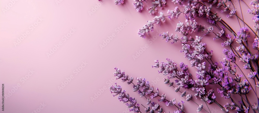 Poster Top view of lavender flowers on a soft pastel backdrop with ample copy space for customization.
