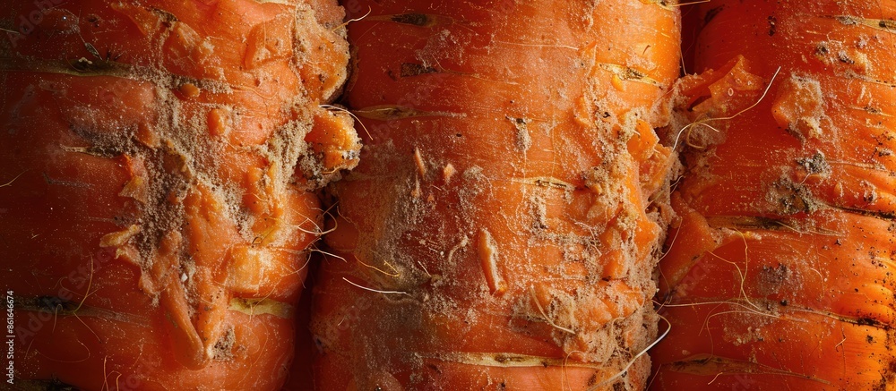 Aufkleber fresh large orange carrots create a texture background in a macro photograph, ideal for a product im