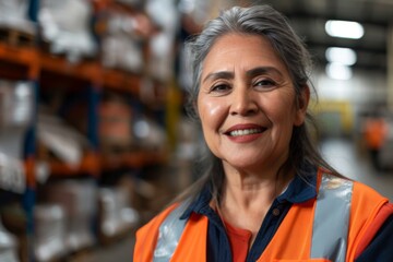 Portrait of a smiling middle aged female warehouse worker