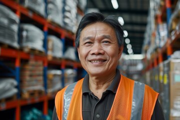 Portrait of a smiling middle aged male warehouse worker