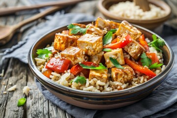 Asian stir fry with tofu and brown rice